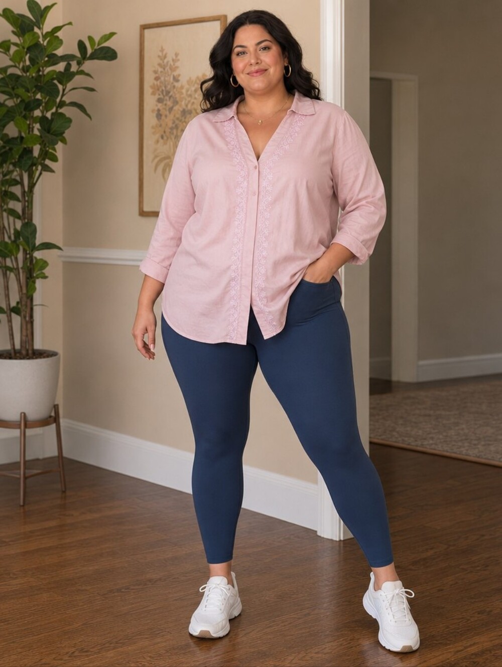 Avenue Light Pink Embroidered Button-Down Shirt